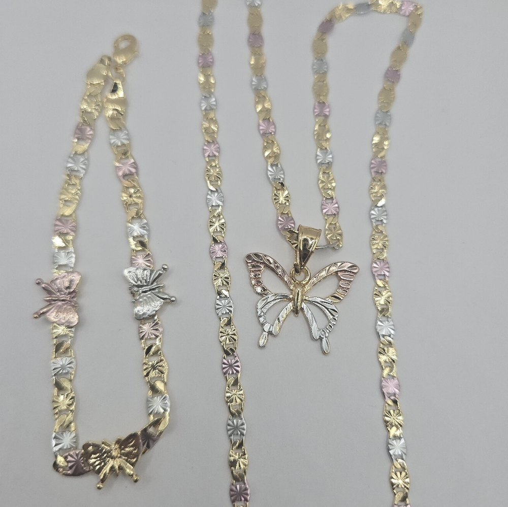 Butterflies set necklace with bracelet gold-plated three colors beautiful style